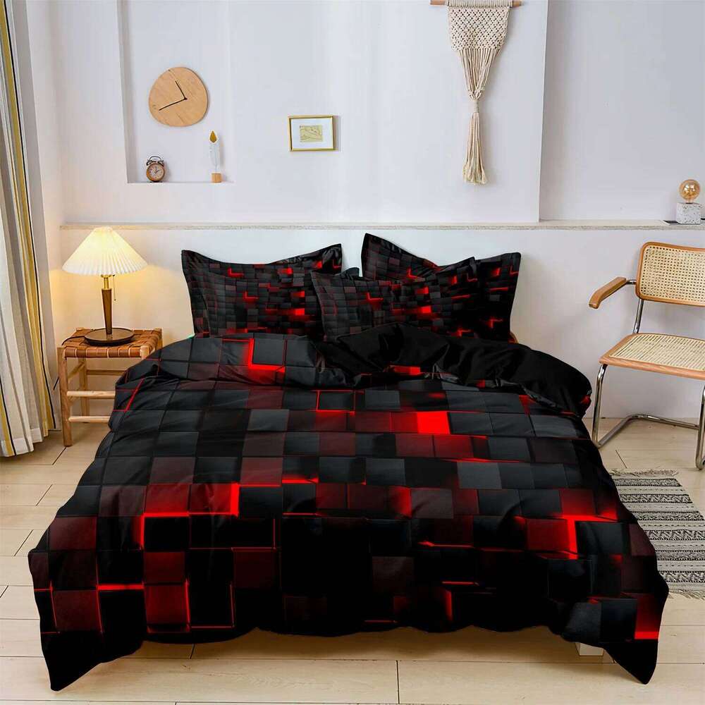 3pcs 3D Digital Print Energy Block Geometric Cube Modern Grid Plaid Checked Bedding Set Includes 1*Duvet Cover & 2*Pillowcases H260311