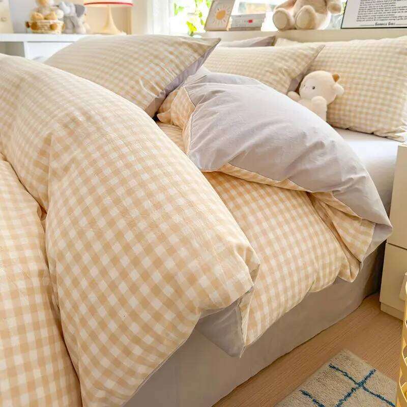 Sold Plaid Bedding Set 2024 Single Full Queen Size Duvet Cover Flat Sheet Pillowcase No Filler Girl Boys Hotel Home Bed Linens H260311