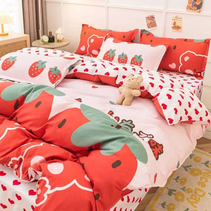 Strawberry Bedding Double Soft 3/4pcs Bed Sheet Set Duvet Cover Queen King Size Comforter Sets Home For Child H260311