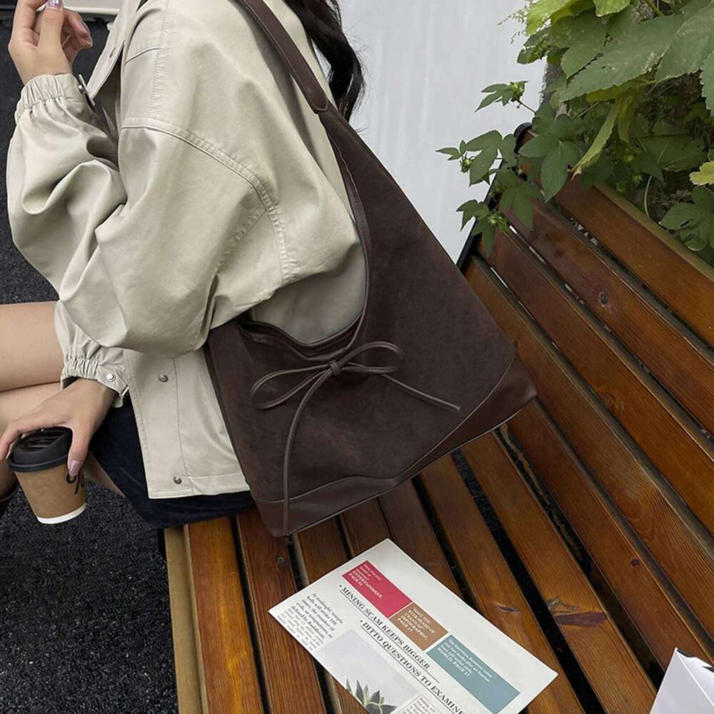 Bow Tote Solid Colour Handbag Large Slouchy Shoulder Bag Lightweight for Women Work Everyday XJ260311