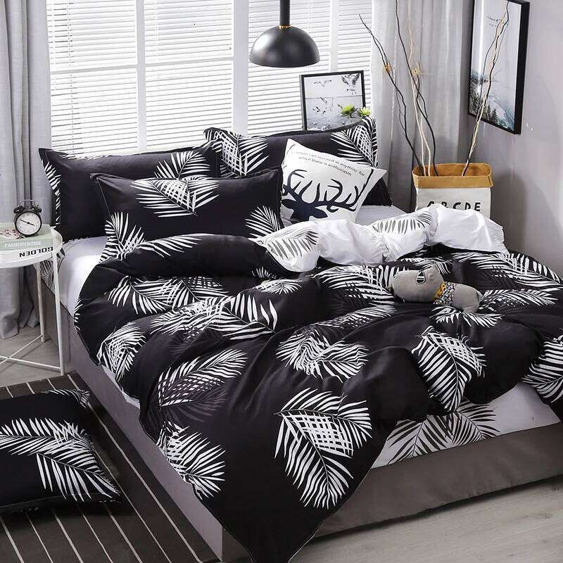 Palm Leaf Comforter Black and White Bedding for Kids Teens Adult Women, Leaves Duvet Covers Reversible Quilt Cover Set H260311 - view 3