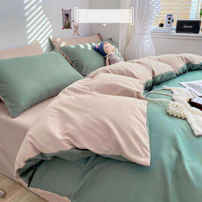 Washed Cotton Solid 3-4 Pcs Yellow Home King Size Duvet Cover Set with Flat Sheets Simple Queen Bedding Sets H260311