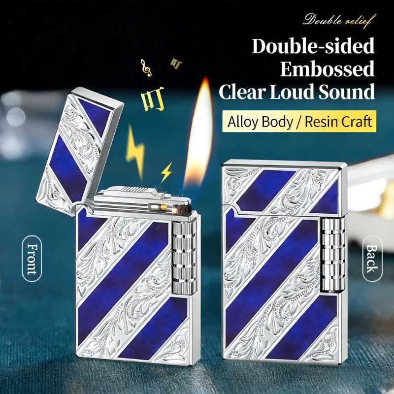 Luxury Boyfriend Gift Langsheng Lighter Crisp Steel Sound Side-Slip Metal Flip Top Flint Spark Wheel Refillable Butane N260311