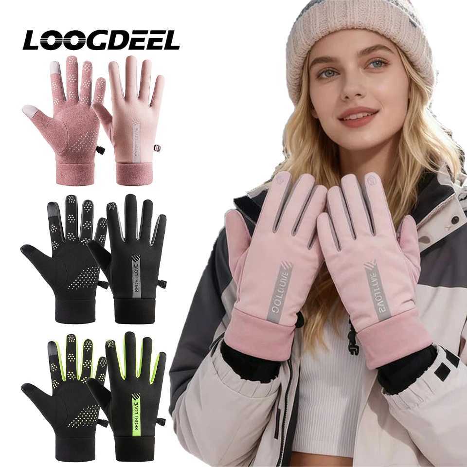 LOOGDEEL 1Pair Windproof Keep Warm Outdoor Cycling Winter Warm Gloves Fleece-Lined Thickened Couple Style Anti-Slip Touch Screen M260311