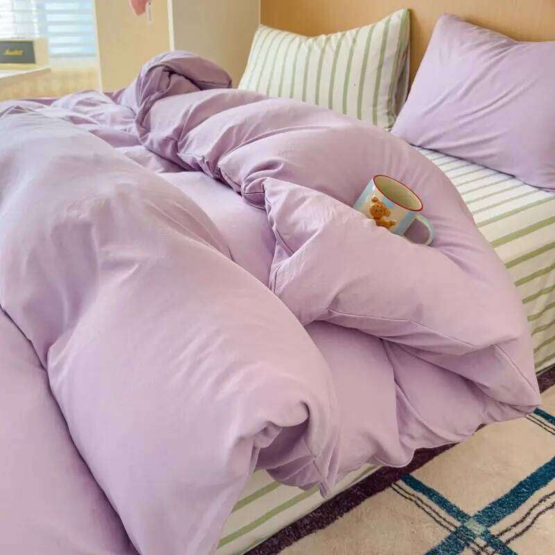 Ins Korean Purple Striped Bedding Sets 2025 New Duvet No Filler Bed Sheet one or Two Pillowcase Girl Comforter Cover Set H260311