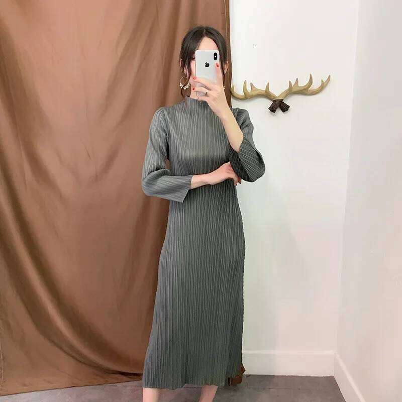 YUDX Miyake Pleated Autumn Winter Dresses Womens 2025 Comfortable Long Sleeve High Quality Korean Style Casual Clothes Z260311