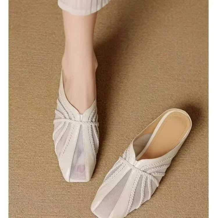 Womens Mesh Hollow Splicing Wedge Heel Mules Shoes Summer Cool and Comfortable Breathable Inner Height Increase Baotou Slippers K260311