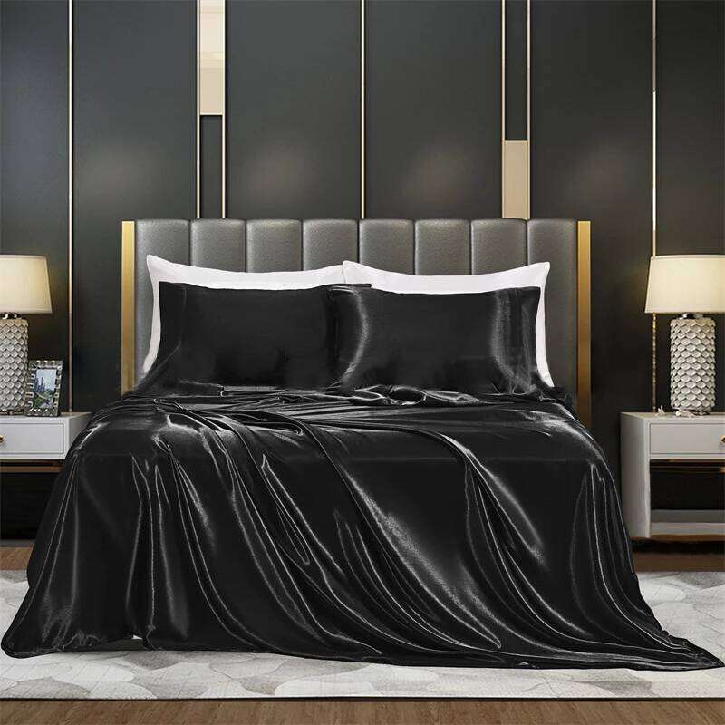 Solid Color Rayon Satin Bedding Set Include Duvet Cover Flat Sheet Pillowcase Queen King Size Free Ship H260311