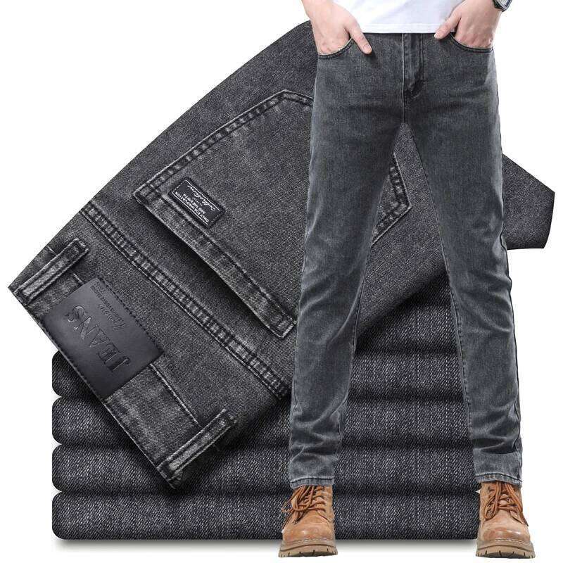 Stretch Pencil Cargo Jeans Gray Men High Street Casual Denim Trousers Fashion Personality Straight Little Feet Men's Pants Z260225