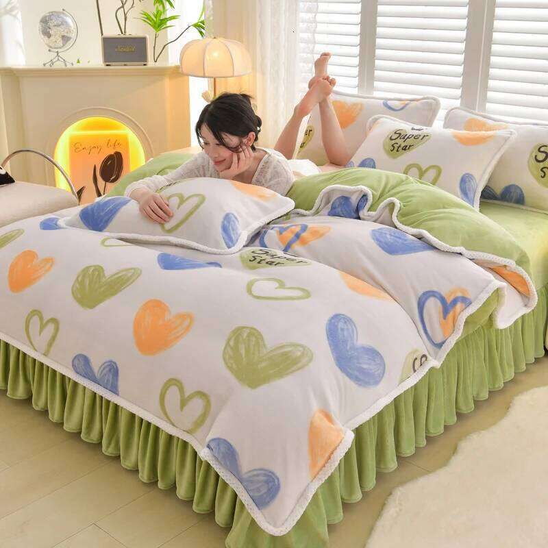 Winter Milk Four-Piece Set Class A Thickened Warm Fleece Home Anti-static Duvet Cover Bed Sheet King Queen Bedding Sets H260311