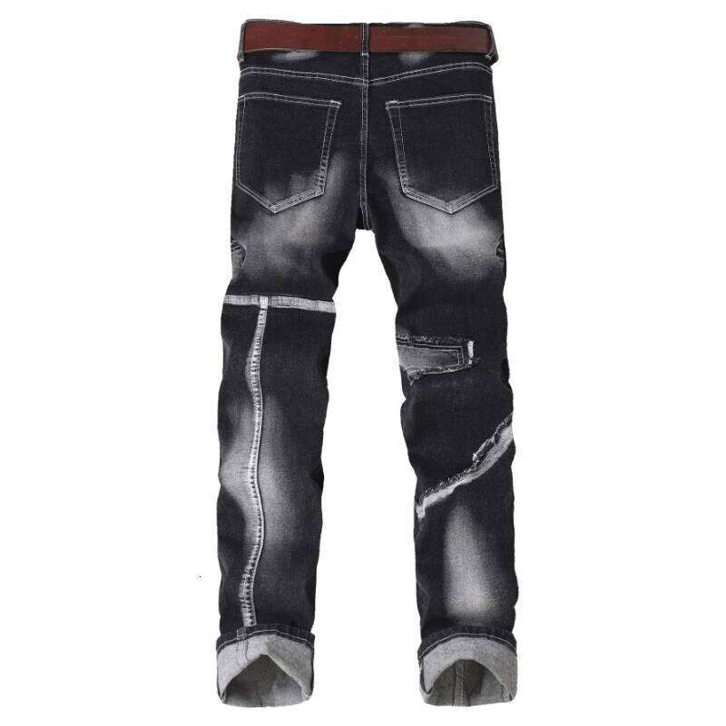 Men's Hole Slim Fit Straight Biker Jeans New Stretch Casual Hip Hop Street Pants Fashion Patchwork Trend Male Denim Trousers Z260225