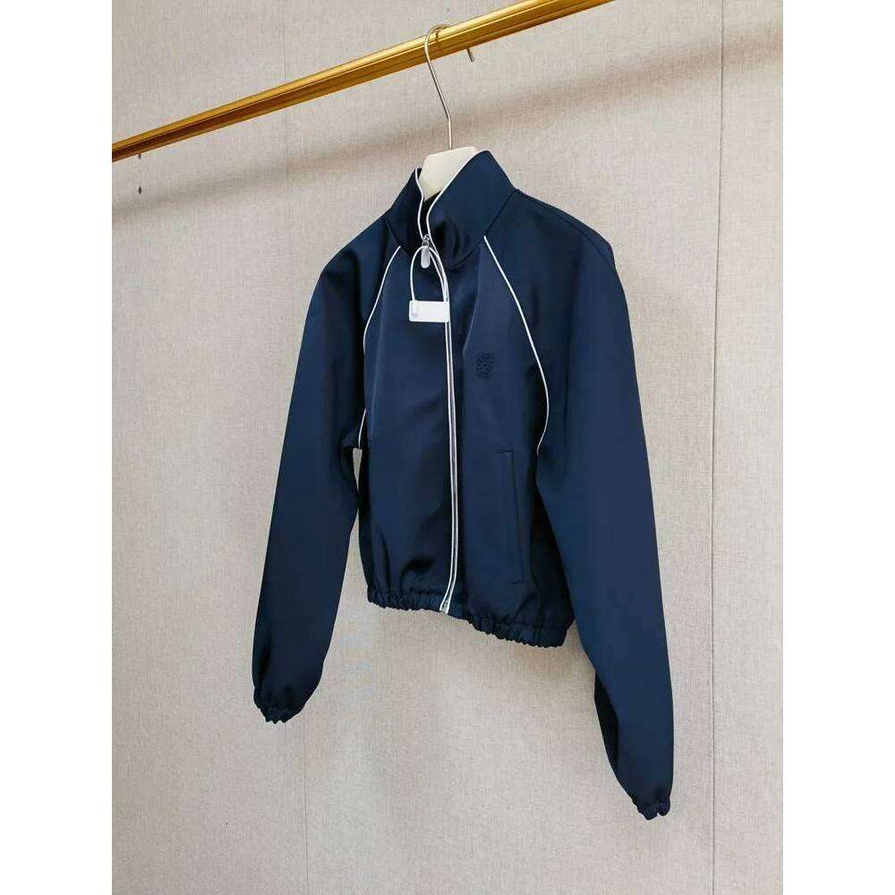 Satin Women Letter Embroidery Short Jacket Stand Collar Bright Thread Decoration 2026 Spring Female Zipper Slanted Pocket Coats Mdng260311