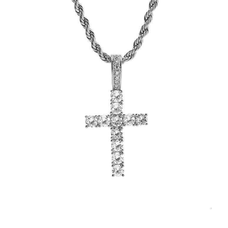 Men's Cross Pendant Necklace American Hip Hop Iced Out Zircon Cross Rope Chain High End Casual Silver Plated Jewelry