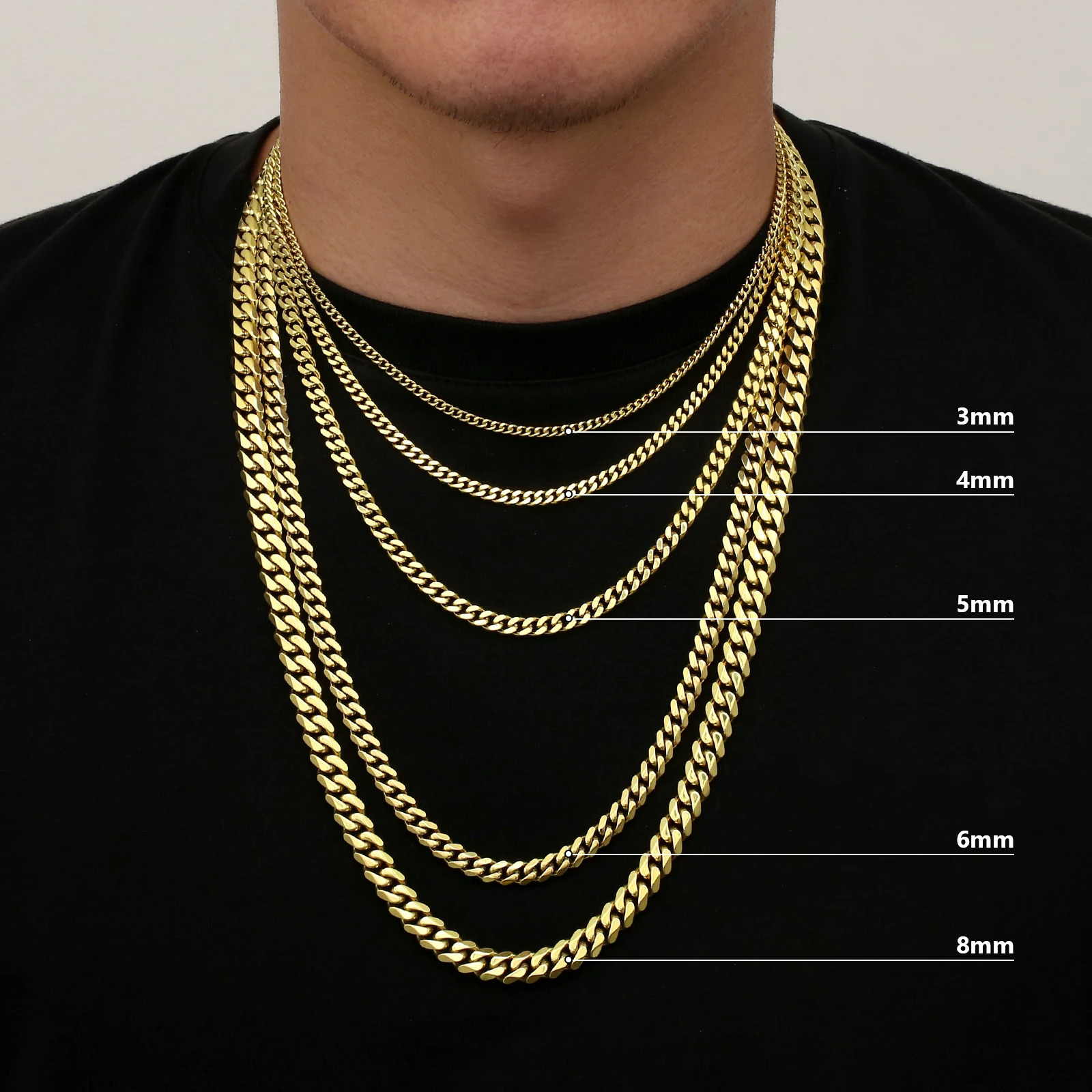 3mm 4mm 5mm 6mm 8mm 14k Gold Plated Stainless Steel Miami Cuban Link Necklace Lobster Clasp Mens Chains 260309