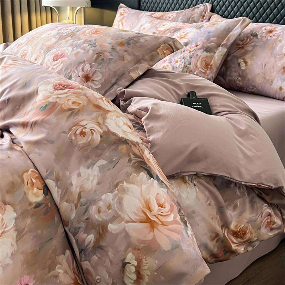 Flower Printed Bedding Soft Bedroom Decor Comforter Duvet Cover Pillowcase Bed Sheet Washed Cotton Four Piece Set H260311