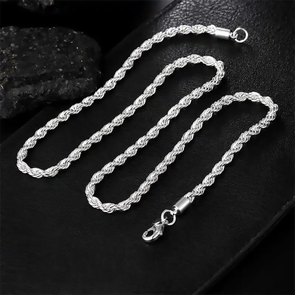 ALIZERO 925 Sterling Silver 4MM Rope Chain Necklaces For Women Men Fashion Hip Hop Party Punk Necklace Jewelry Wholesale 260309