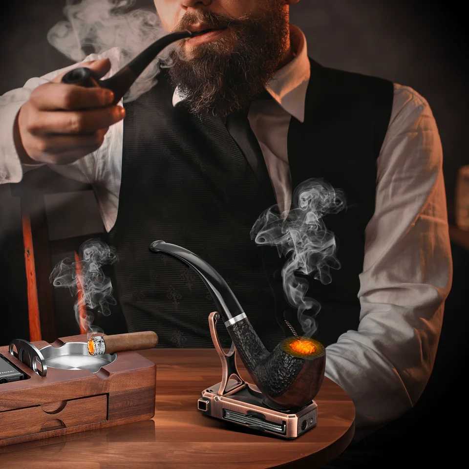 Pipe Lighter Built-in Pipe Stand 3 in 1 Cleaner Tools Refillable Butane Window Lighter with Angled Soft FlameGas Lighter N260311