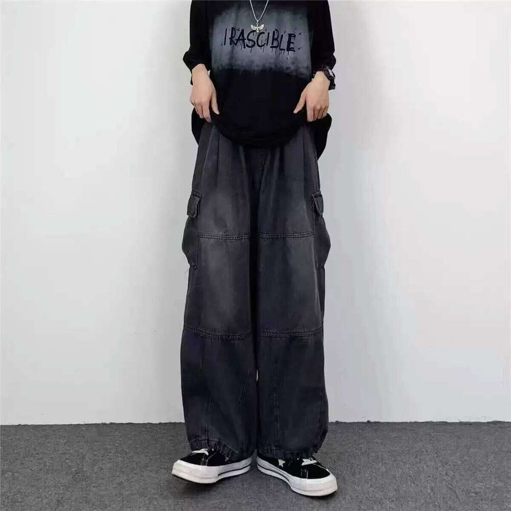 Spring And Autumn Vintage Wide Big Pocket Overalls Men Y2K Neutral Loose Straight Leg Casual High Street Hip Hop Jeans Z260225