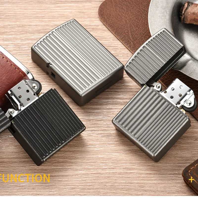 Heavy Armor Full Titanium Fuel Lighter Thickened Oil Windproof Pocket Lighter Vintage Style Mens Cigarette Lighter N260311