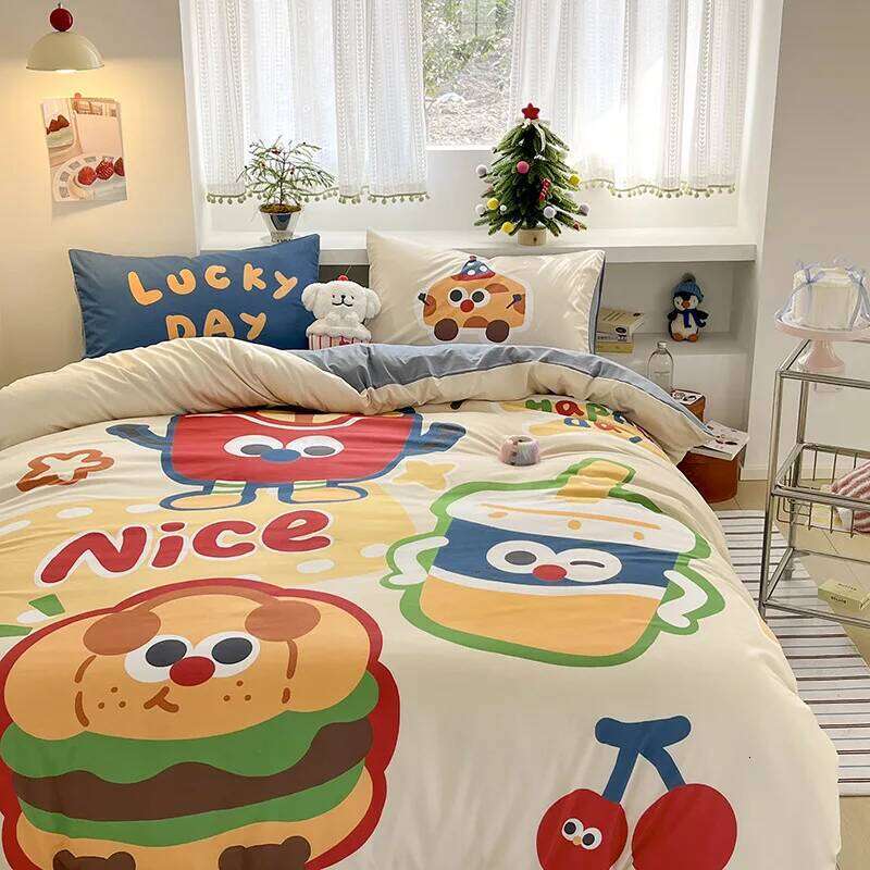 Customizable 2025 spring and summer washed cotton Mengmeng cartoon large print 1.5/1 four-piece bed set H260311
