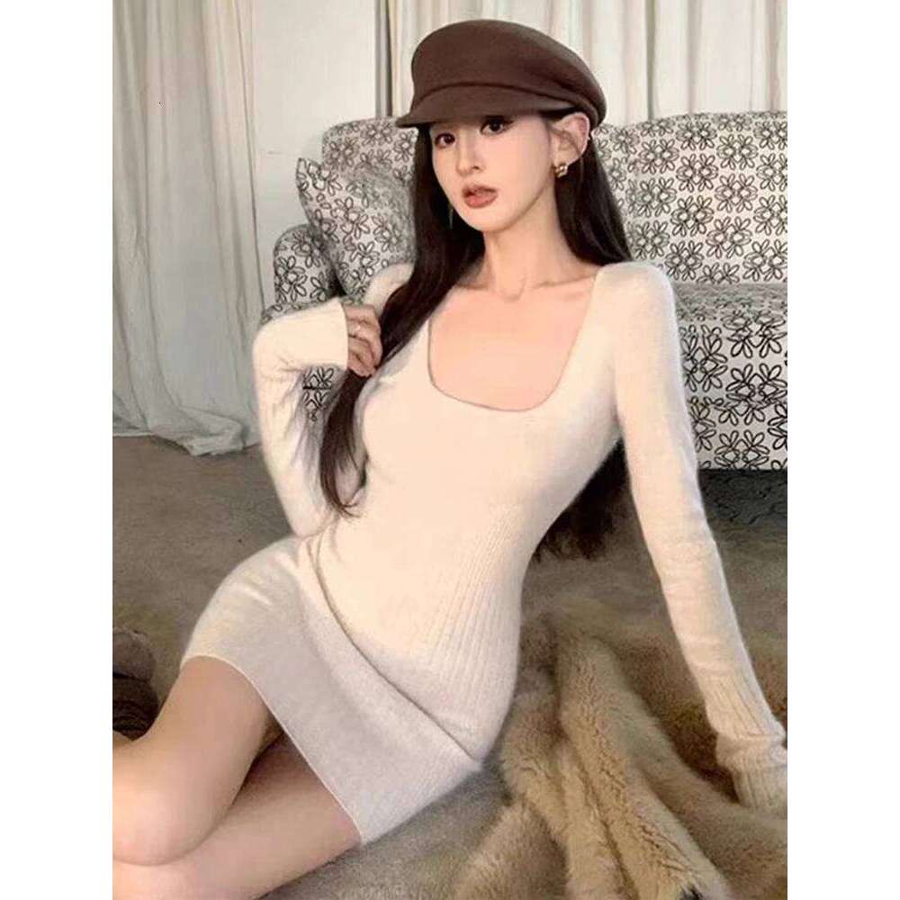 Winter Casual Knitted Bodycon Dress for Women 2025 High Waist Korean Y2k Clothes Slim Ladies Knitwear Basics Black Mini Dresses Z260311