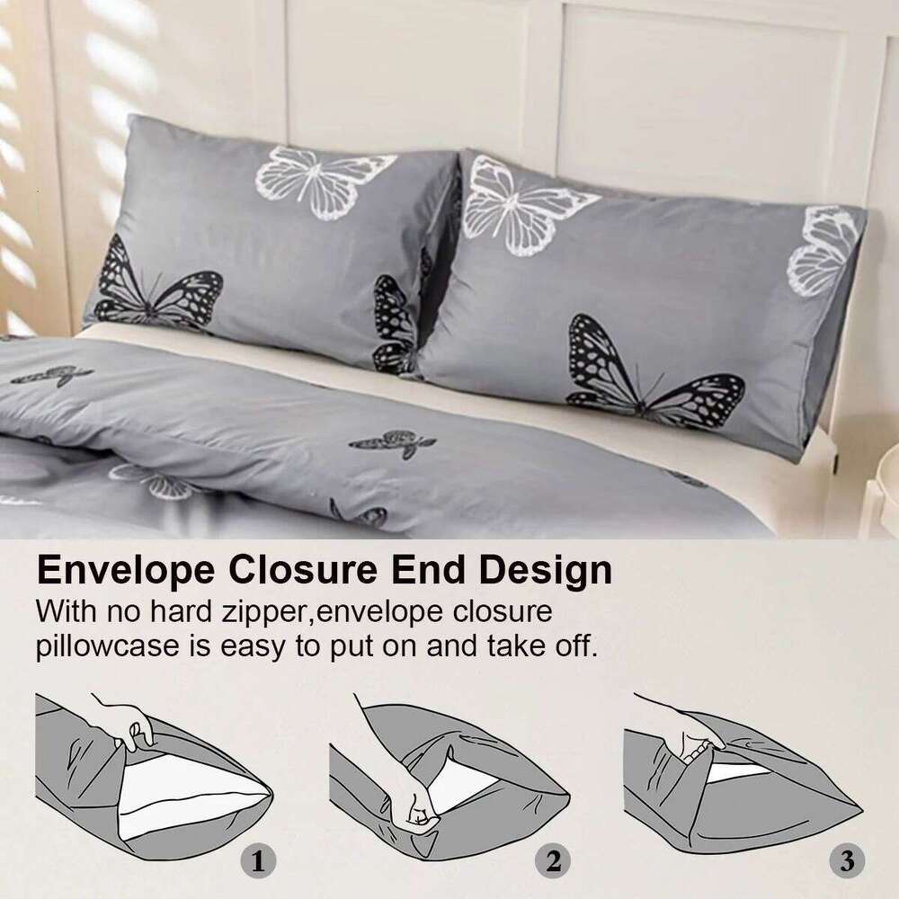 3pcs Butterfly Print Set, Soft Skin-Friendly Bedding Set Includes 1 Duvet Cover And 2 Pillowcases H260311
