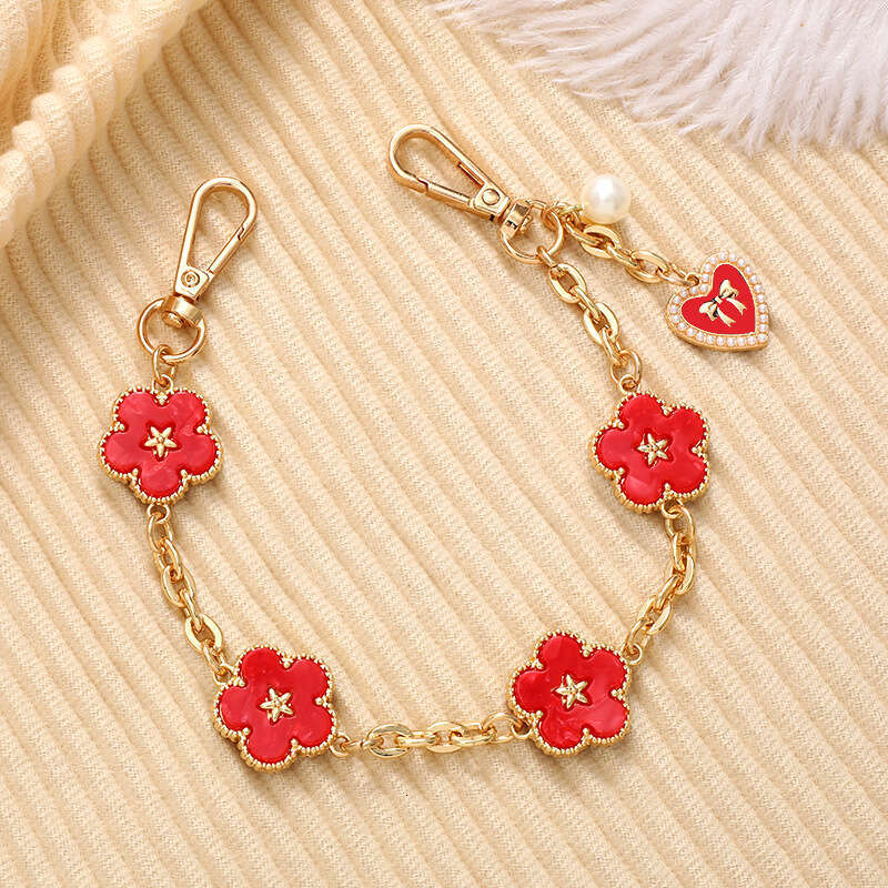 Phone Pendant Five-Leaf Flower Enamel Anti-Drop Keychain Pearl Decor Bag Charm For Phone Case Free Shipping