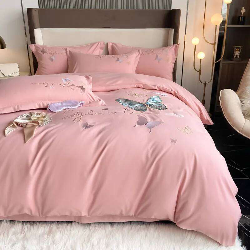 Light Brushed Butterfly Embroidery Four-Piece Sets Single Double Bedding Soft Duvet Cover Set Bed Sheet Pillowcases H260311 - view 5