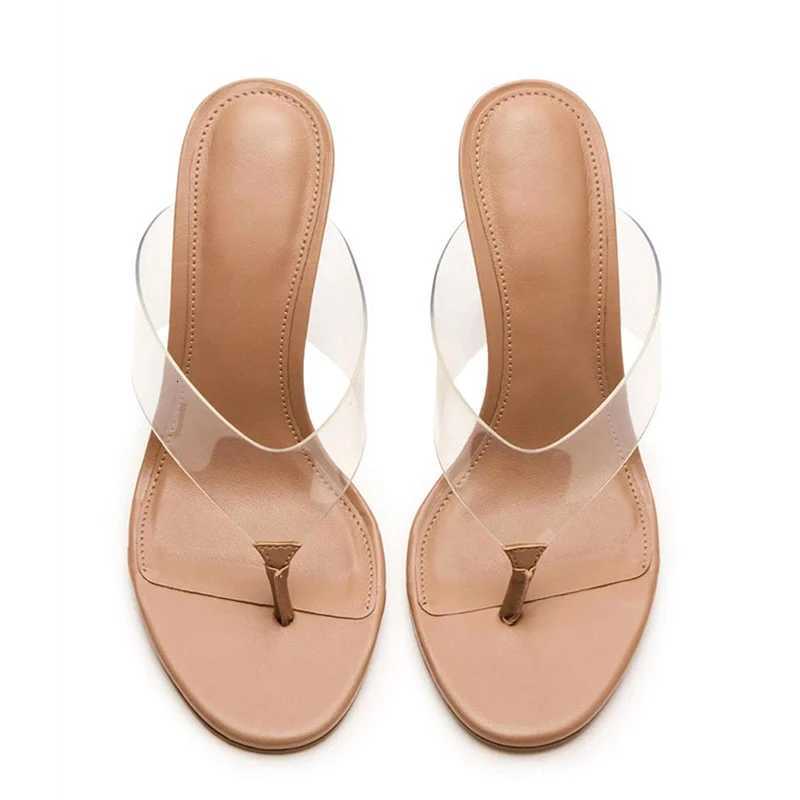 Fashion Womens PVC Thong Mule Sandals High Heels Shoes Ladies Summer Dress Footwear for Summer Black Beige Aimirlly K260311