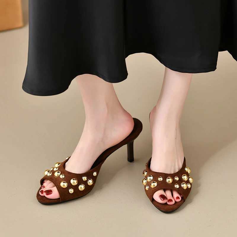 2025 New Summer Open Toe for Women Fashion Party Dress Shoes Ladies Elegant High Heel Slides K260311