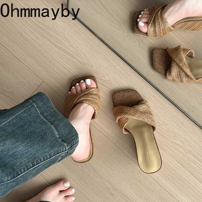 Designer Weave Height Increase Women Slippers Ladies Elegant Wedges Heel Dress Slides 2026 New Summer Open Toe Womens Shoes K260311