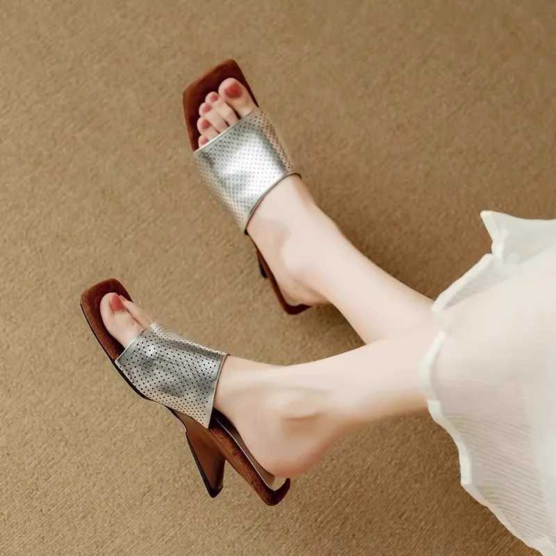 New Square Open Toe Wedge Sandals Women Elegant Genuine Leather Summer New Special-Shaped Heel Fashion Dress Party Shoes K260311