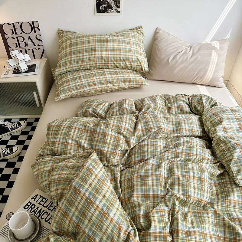 Japanese Simple Plaid Duvet Cover Retro Stripe Bedding 3PCS Soft Breathable Lightweight Quilt Covers Set with Zipper Closure H260311 - view 5