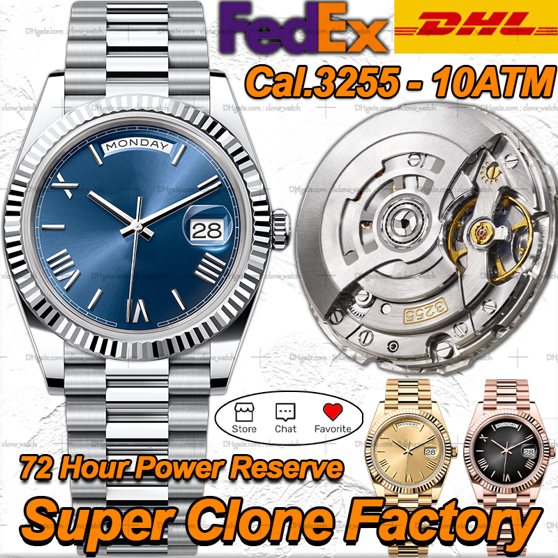 Mens Watches Men Designer Diamonds Watches Top Quality Super Clone Day Date 40MM Clean Factory Watch Automatic Cal.3255 Movement Sapphire Diving 100M Watch With Box