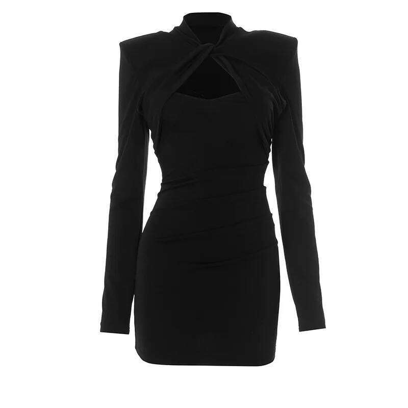 Spring Autumn European and American New Clothing Solid Color Casual Twist Shoulder Pad Hollow Waist-Cinching Hip-Hugging Short Skirt Y2K Style Women&#