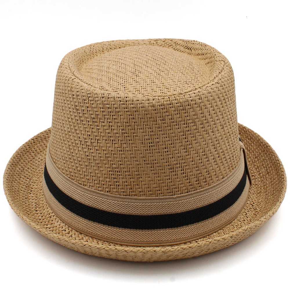 Men Wen Classical Straw Pork Pie Hats Fe Sunhats Trilby Caps Summer Boater Beach Outdoor Travel Party Size US 7 1/4 UK L X2603111