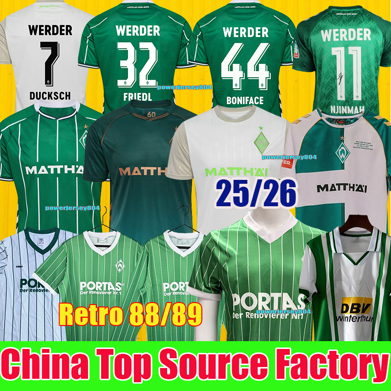 25 26 Werder Bremen Jerseys 2025 2026 football shirts men kids shirt retro 01 jerseys 94 95 Bremen jerseys retro 96 97 Trikot FRIEDL SCHMID STAGE MBANGULA