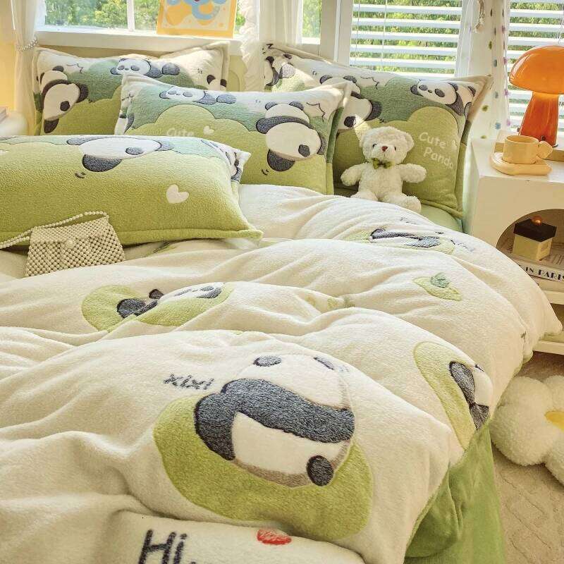 Cute Panda Milk Velvet Duvet Boys Girls Bedroom Decor Cartoon Animal Bedding Autumn and Winter Soft Warm Comforter Cover H260311