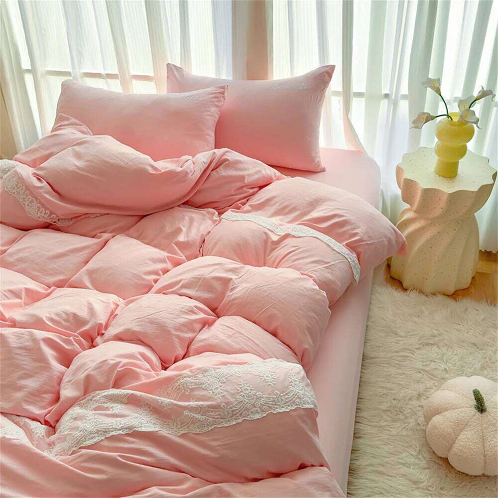 Solid Color Class A Wash Cotton Bedding Duvet with Bed Sheet Queen King Size Quilt Cover Soft Comforter Four Piece Set H260311
