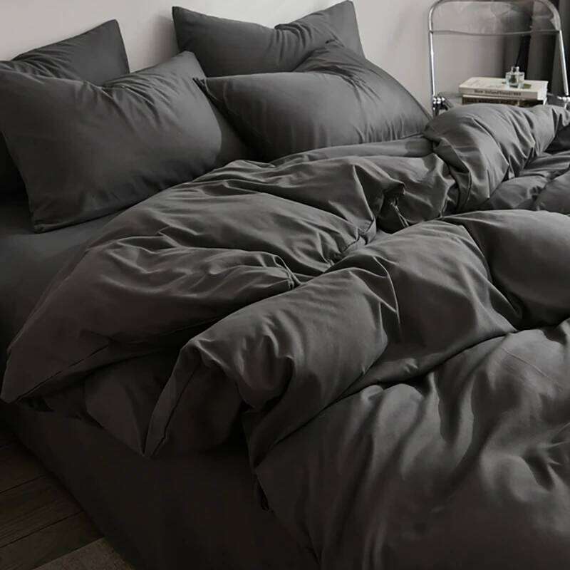 2025 new solid color matching grinding four-piece spring and summer non-pure cotton quilt cover bed sheet 3-piece set H260311