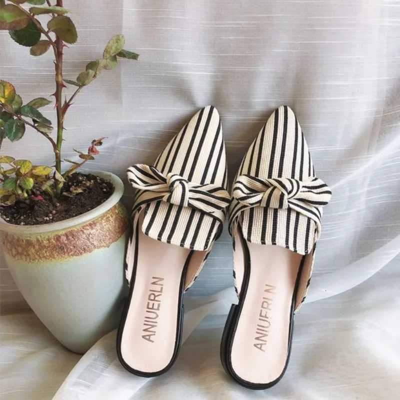 Shoes with Heel Mules Summer 2026Beige Slides Plaid Bow Womens and Ladies Sandals Job Natural Skin I New Fashion K260311