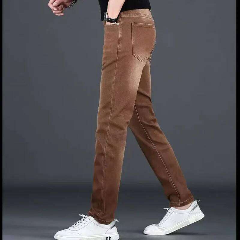 New Men's Denim Pants High-quality Casual Brown Fashion Trend Slim Fit Easy to Match Z260225