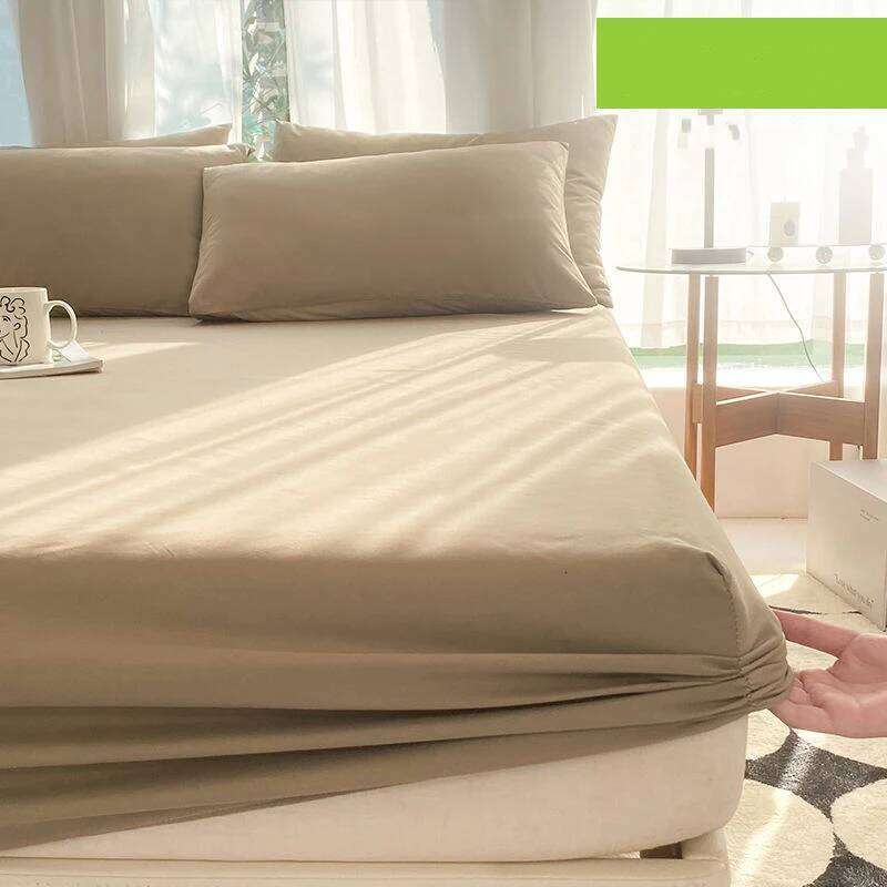 Four Seasons Washed Cotton Pure Color Sheet 3-piece Non-slip Home Simmons Dust Protect Cover Soft Fitted Sheet+Pillowcase H260311