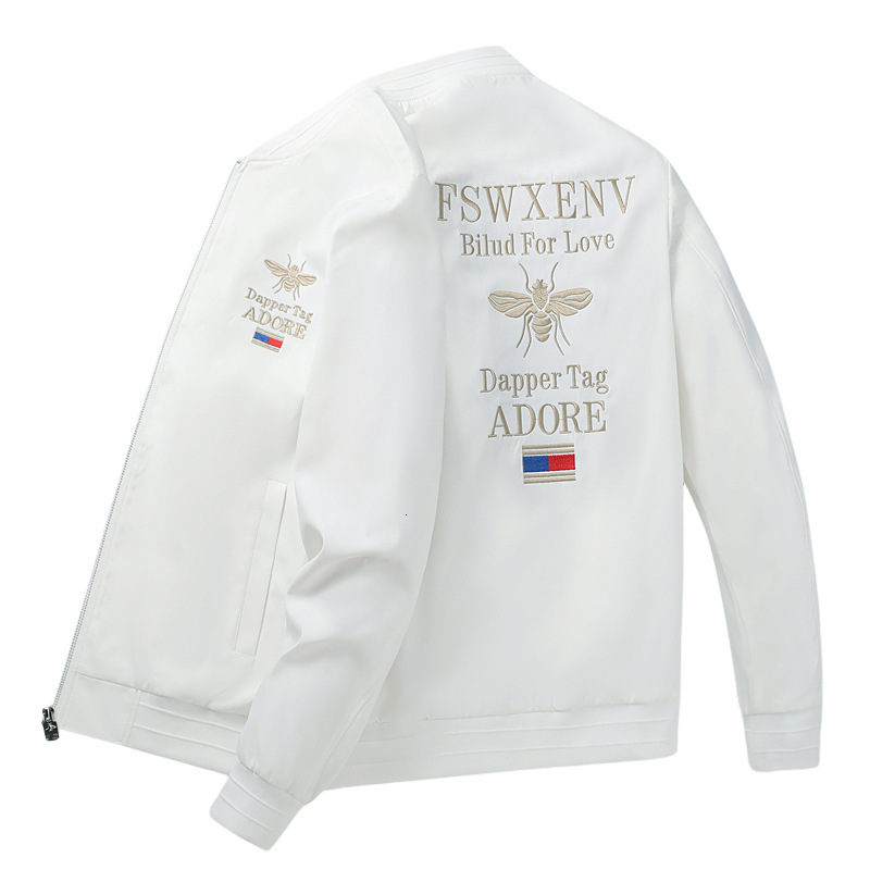 Luxury Brand Designer Clothes Trendy High-End White Bee Embroidered Jacket Men's Casual European Style Fashionable Handsome Baseball Jacket
