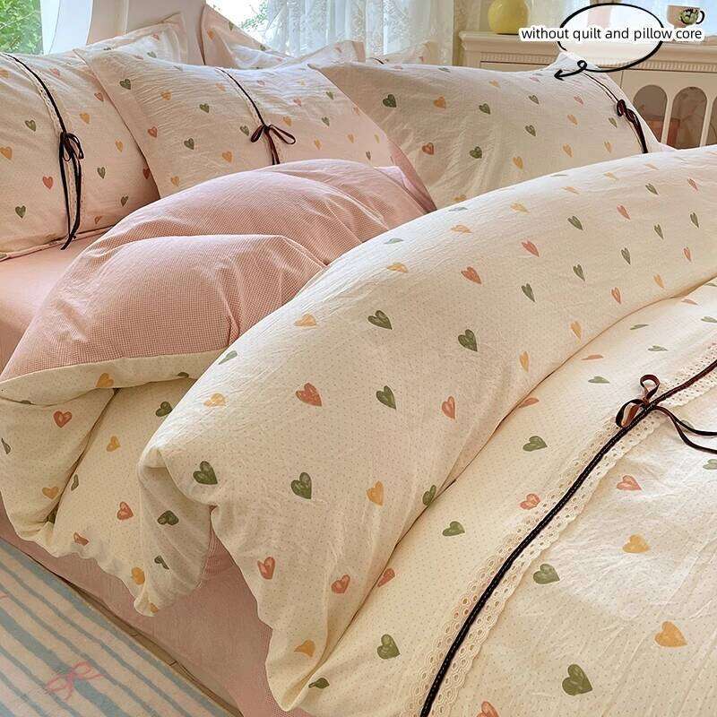 3pcs Korean style Duvet 1*Duvet Cover + 2*Pillowcase, Without Core, Cute bow Bedding Set H260311