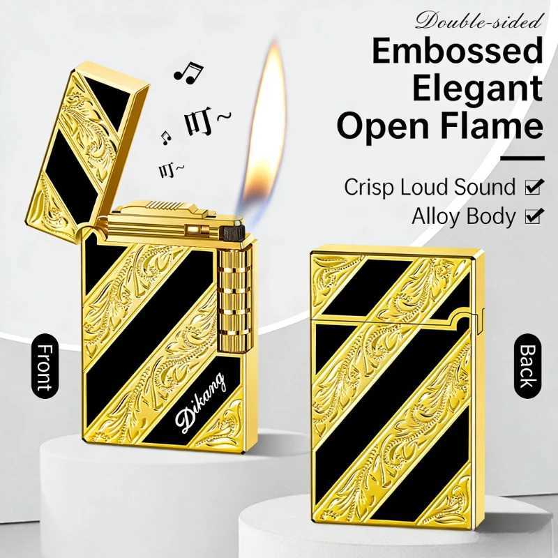 Luxury Boyfriend Gift Langsheng Lighter Crisp Steel Sound Side-Slip Metal Flip Top Flint Spark Wheel Refillable Butane N260311