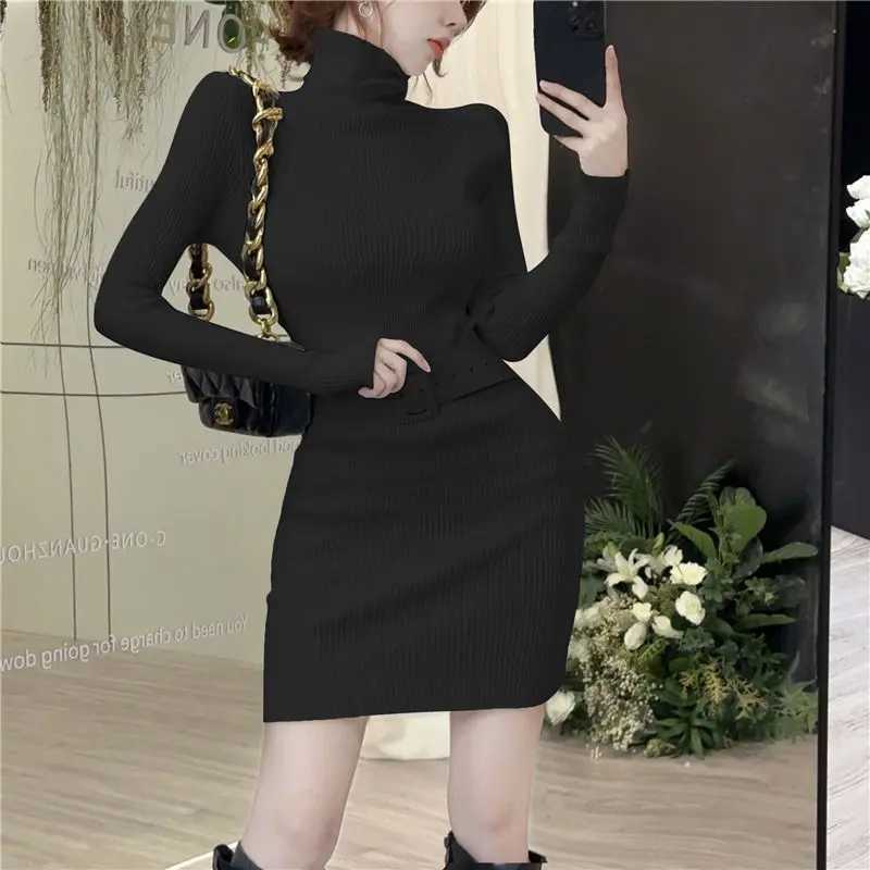 Turtleneck Sweater Knitted Womens Autumn and Winter 2023 New Solid Color Versatile Slim Fit Bottom Wrapped Long Sleeved Dress M260311