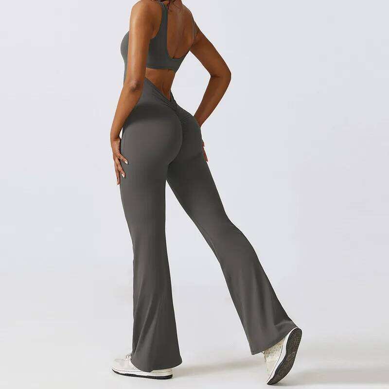 Sexy V Gym Set Training Yoga Suit Sportswear Women Sports Jumpsuit Fitness Rompers Stretch Workout Bodysuits 26H0311