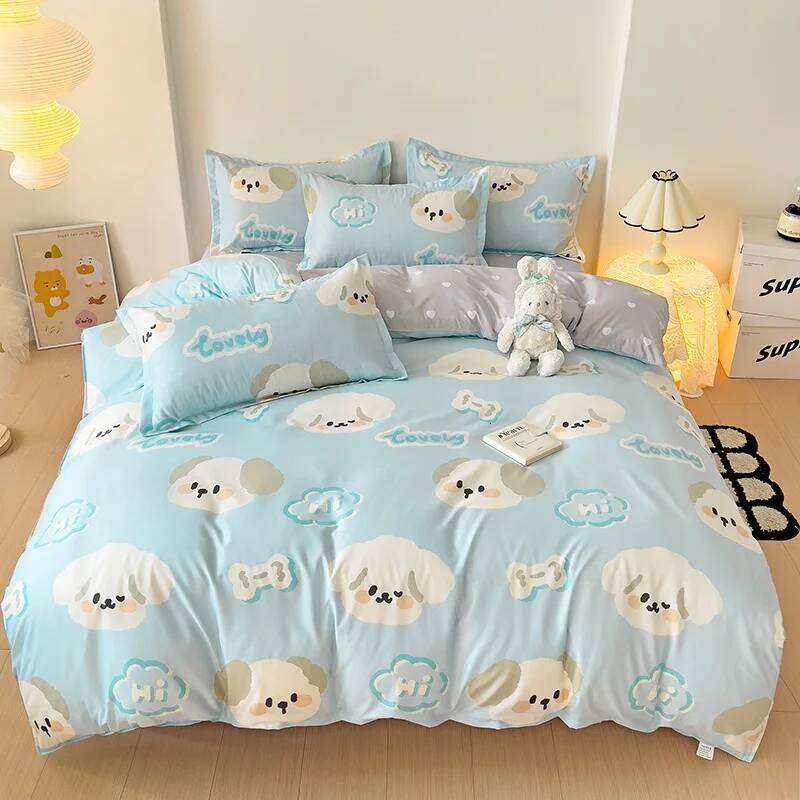 Kids Set,3Pcs Cartoon Boys Girl Bed Linens,Grey Lion,Duvet Cover +Flat Sheet +Pillowcase.Single Dorm Bedding H260311
