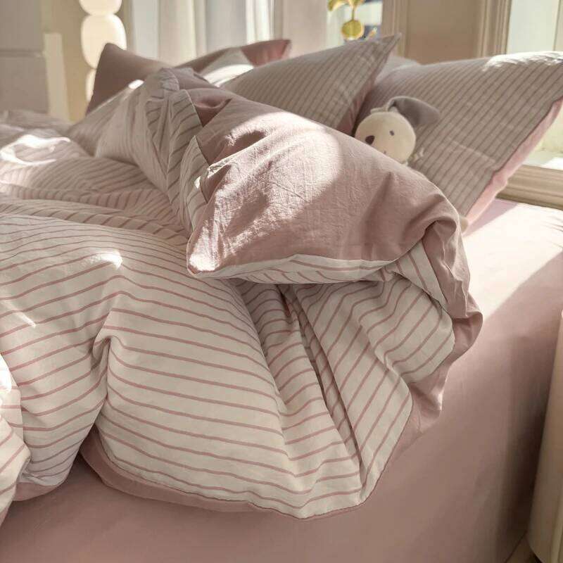 Pure Washed Cotton Stripe Style Bedding Simple Ins Duvet Cover Ultra Soft Comfortable Sheet Set Bed Linen Pillowcase H260311
